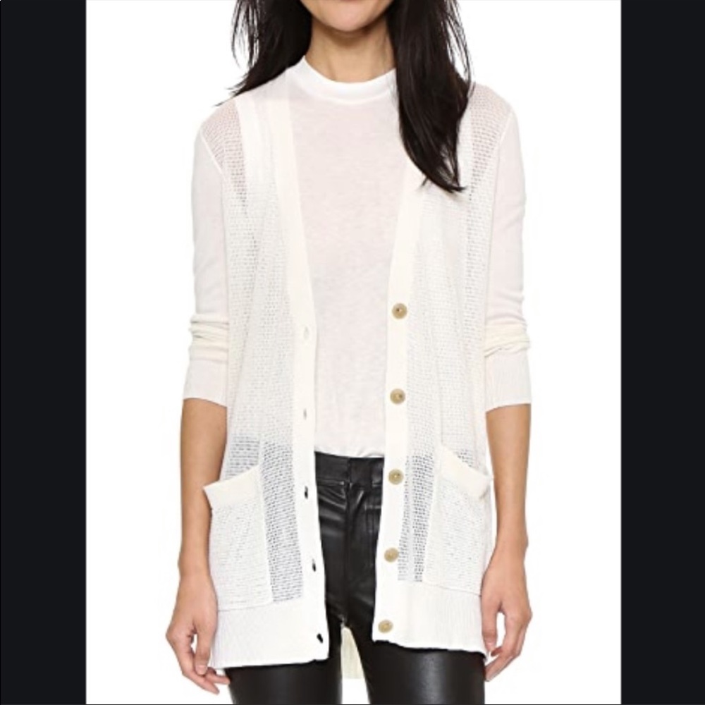 ATM Anthony Thomas Melillo Cream Open-Knit Button Front Cardigan